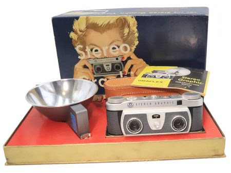 Stereo Graphic Camera Ensemble -35mm Stereo 3D Camera, Case, Flash, Instructions - vintage Online Hot Sale