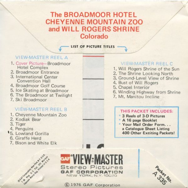 The Broadmoor Hotel - View-Master 3 Reel Packet - vintage - A335-G5A Online Hot Sale